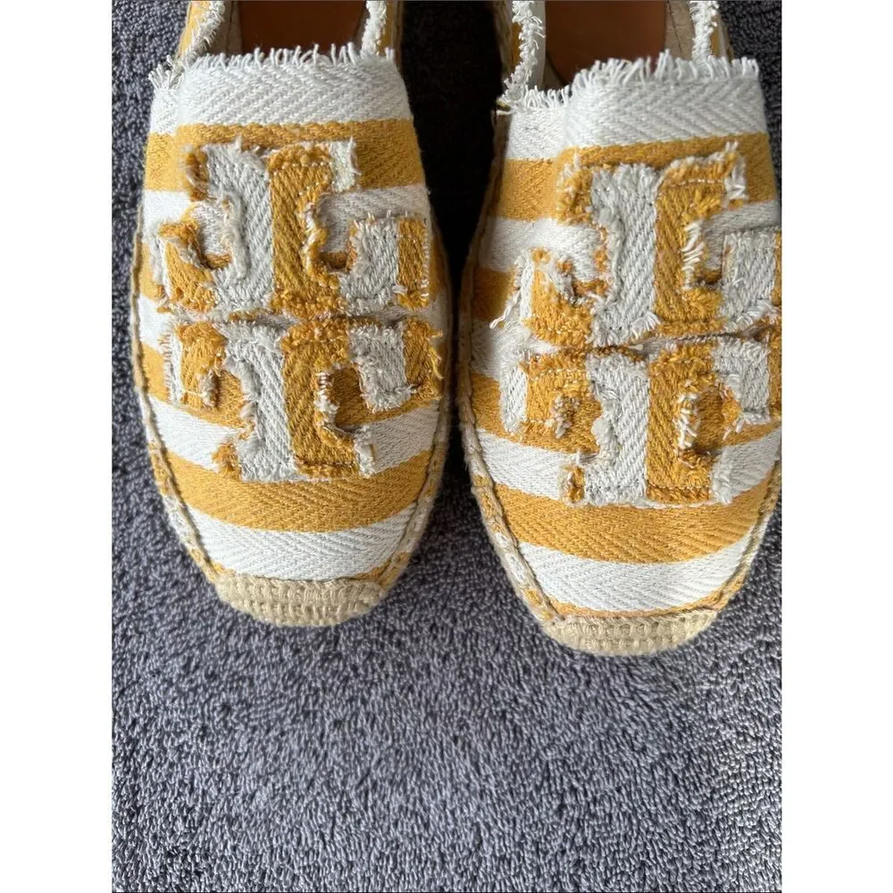 TORY BURCH Fray Stripe Espadrille Flat In Citrus, Size 11, NWOT